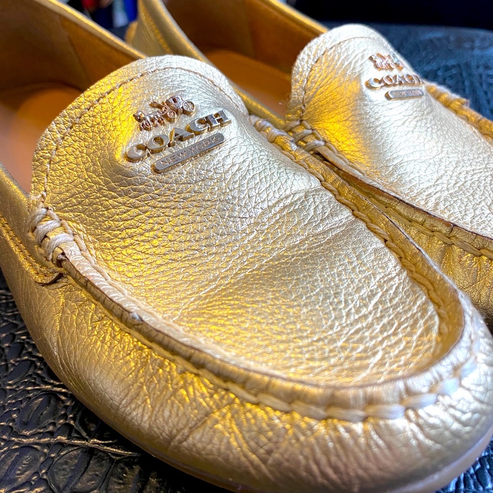 COACH Gold Mary Lock Up Loafers